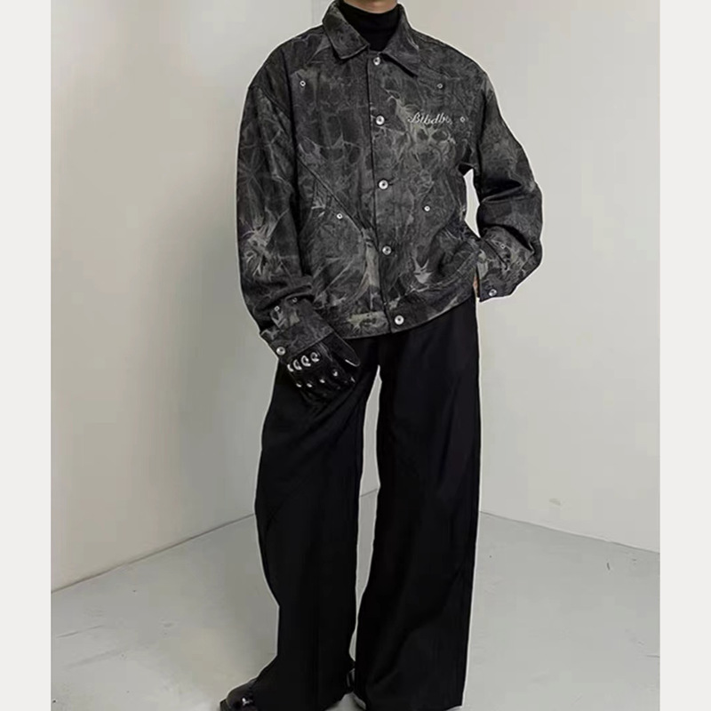 Retro tie-dye washed denim jacket - relaxed, deconstructed, fashionable, high street style workwear jacket Z251023