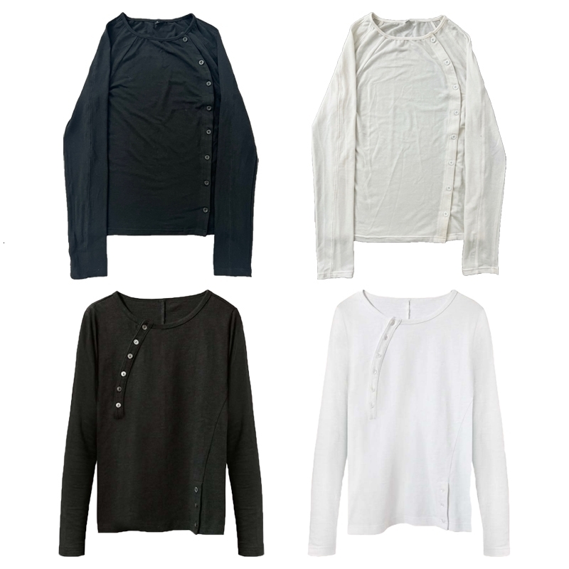 Retro mens Y2k long-sleeved round-neck T-shirt solid-color button punk top hip-hop Gothic casual streetwear 260119