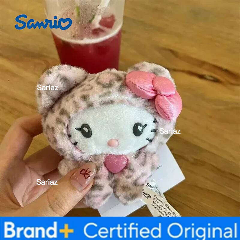 Sanrio HOT 2025 Kawaii Cat Keychain, Cute Plush Doll Bag Charm with Bow, Leopard Print Zipper Pull Gift for Girls birthday gifts H260121