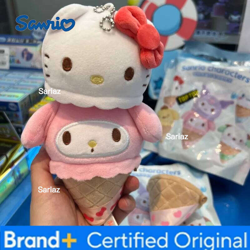 Sanrio Genuine Characters Ice Cream Series Blind Box Anime Plush Keychain Stress Relief Toy Kawaii Topdesk Decor Girl Gift H260121
