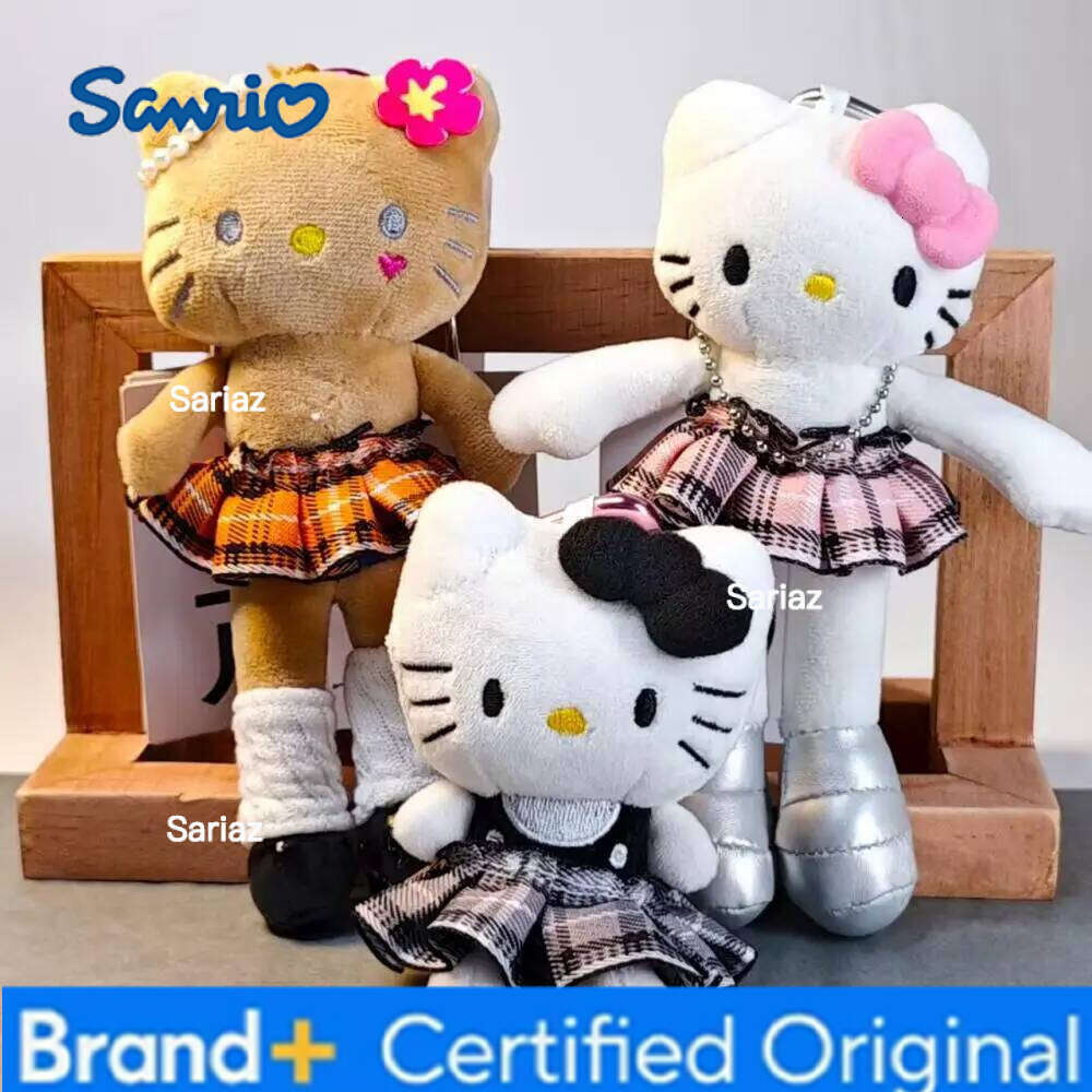 Sanrio New Hello Cute Long Legs Kitty Ruffle Skirt Dress Ins Style KT Doll Pendant Backpack Keychain Clothing Accessories H260121