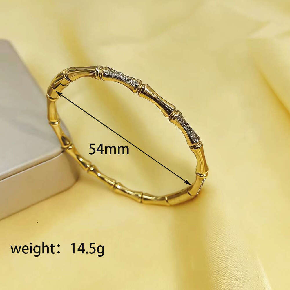 Bangle Bracelet Womens Gold Plated Stainless Steel Bamboo Knot Bangle Diamond Encrusted Non Tarnish Bracelet for Holiday Gifting and Daily Wear