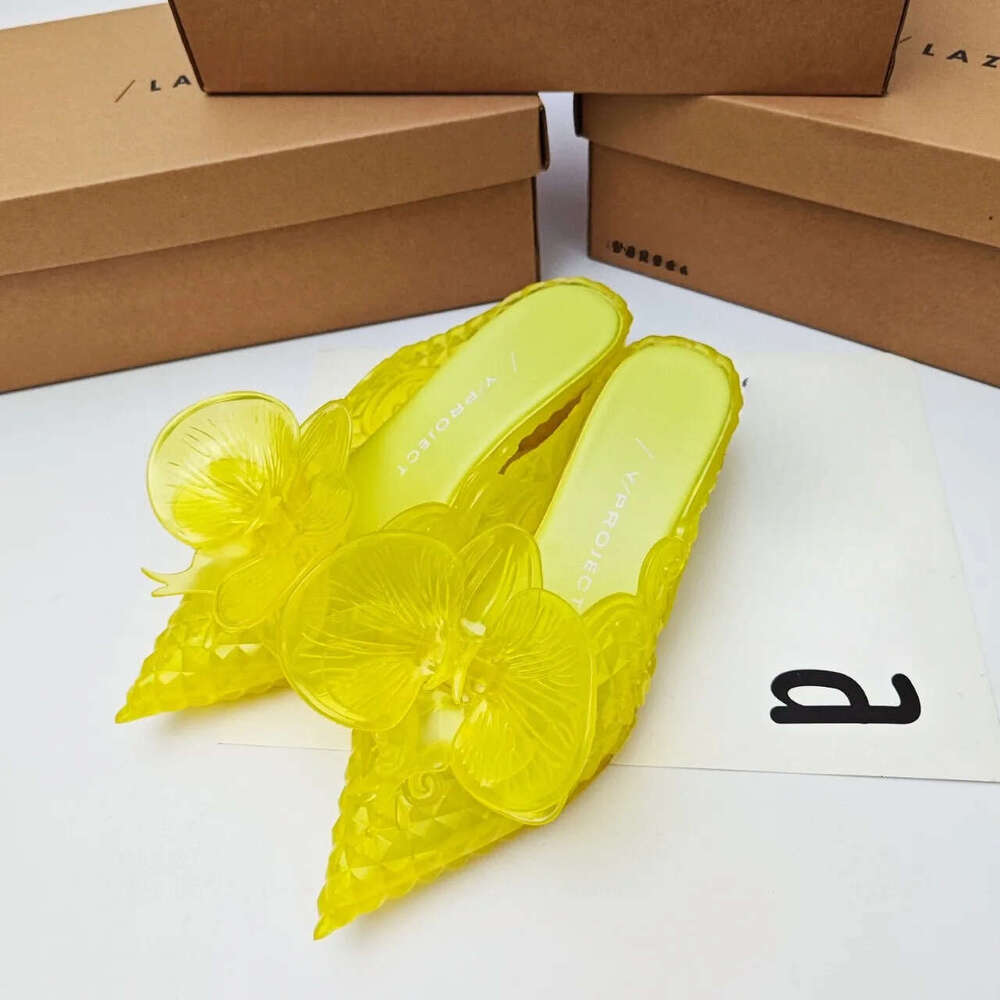 Design Big Butterfly Knot 2026 Women Flat Mules Sandals High Quality Cozy Patent Leather Pointed Toe Back Strap Shoes