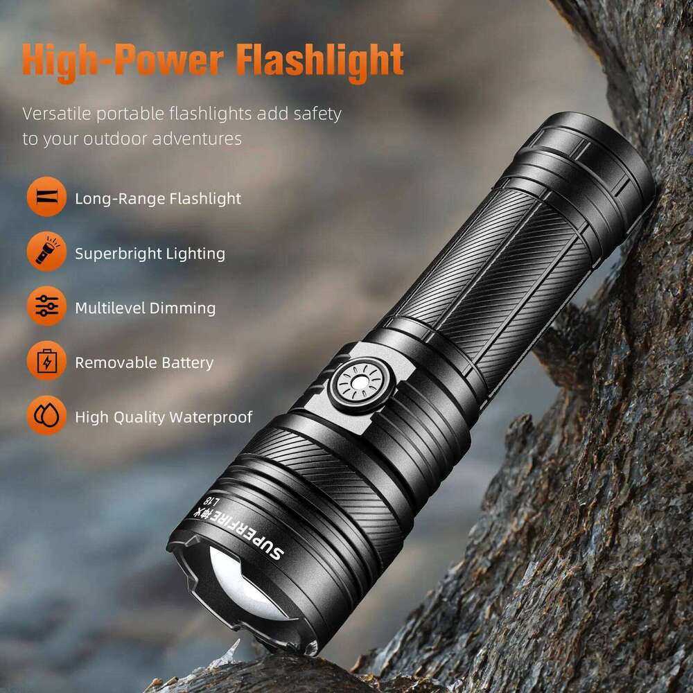 SUPERFIRE L18 7W LED Zoomable Flashlight 310M Lighting Distance USB-C Rechargeable 1500mAh Torch for Camping Fishing Lantern Z260121