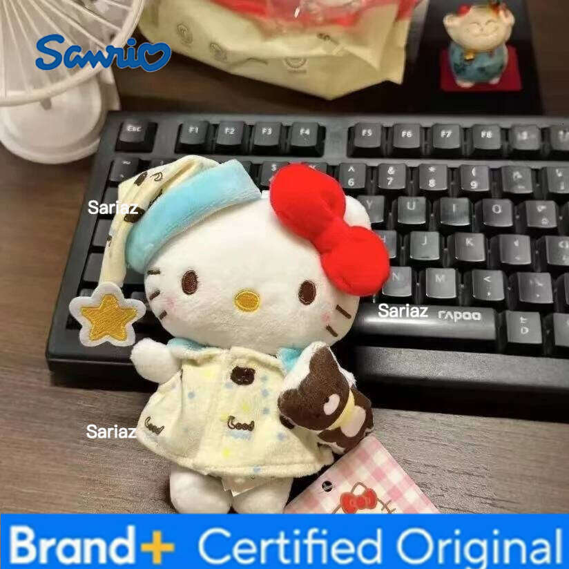 Sanrio Hugging A Little Bear Goodnight Pajamas Kitty Bag Decoration Cute Cartoon Plush Toy Doll Backpack Hanging Ornament Gifts H2601211