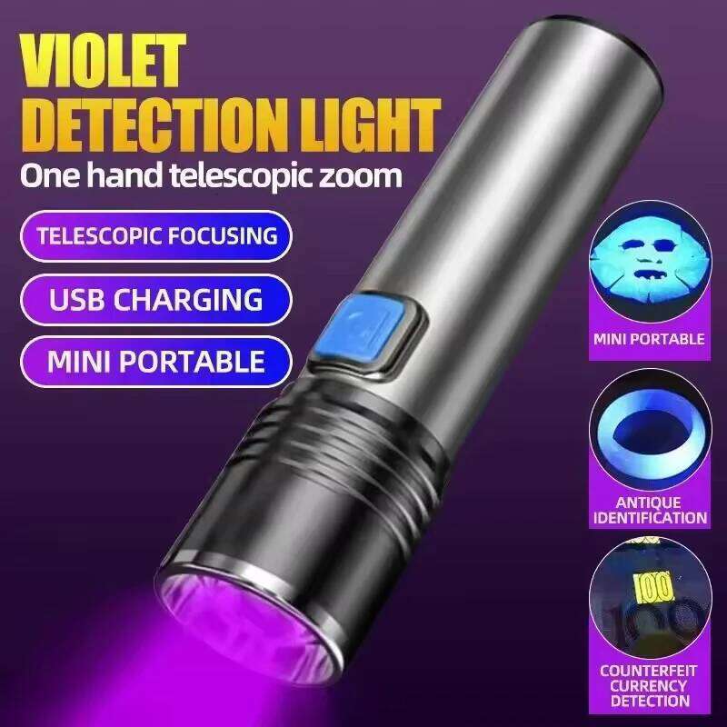 For Pet Urine Detection Resin Cured 395nm UV Flashlight Black Light Zoom USB Rechargeable Z260121