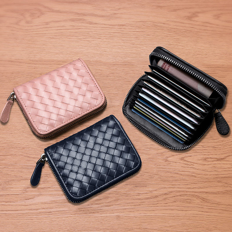 New Hand-Woven Card Holder Casual Fashion Zipper Pouch with Multi-Card Slots for Coins & Cards 2026
