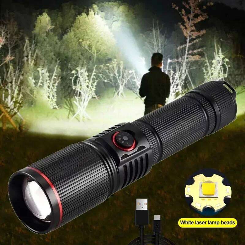 Portable Powerful White Laser LED Flashlight Tactical Zoom Torch USB Rechargeable 18650 Battery Camping Fishing Lantern Z260121