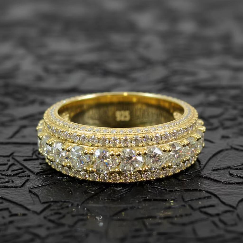 Heart Moissanite D Color Iced Out 18K Gold Plated 925 Silver VVS GRA 5 Rows Rapper Dazzling Sparkly Eternity Band Ring for Men
