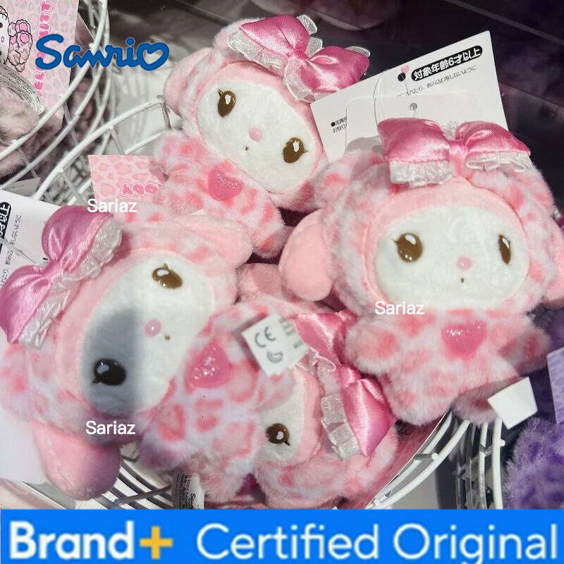 Sanrio Hello Kitty Latte Leopard Print Series Plush Keychain My Melody Kuromi Fluffy Doll Cinnamoroll Ornament Kids Gifts H260121