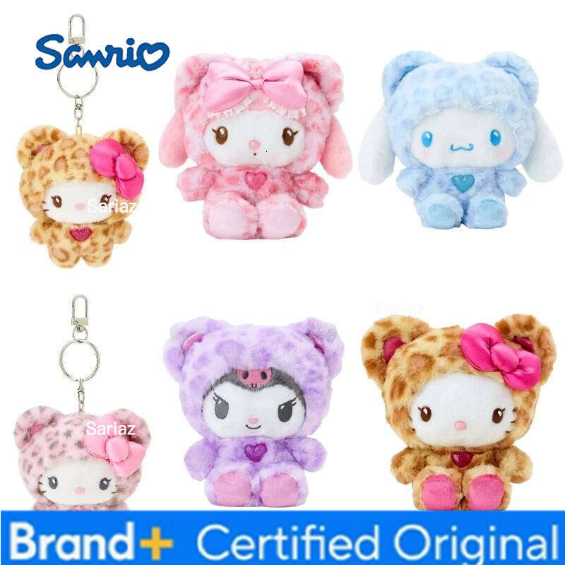 Sanrio Hello Kitty Latte Leopard Print Series Plush Keychain My Melody Kuromi Fluffy Doll Cinnamoroll Ornament Kids Gifts H260121