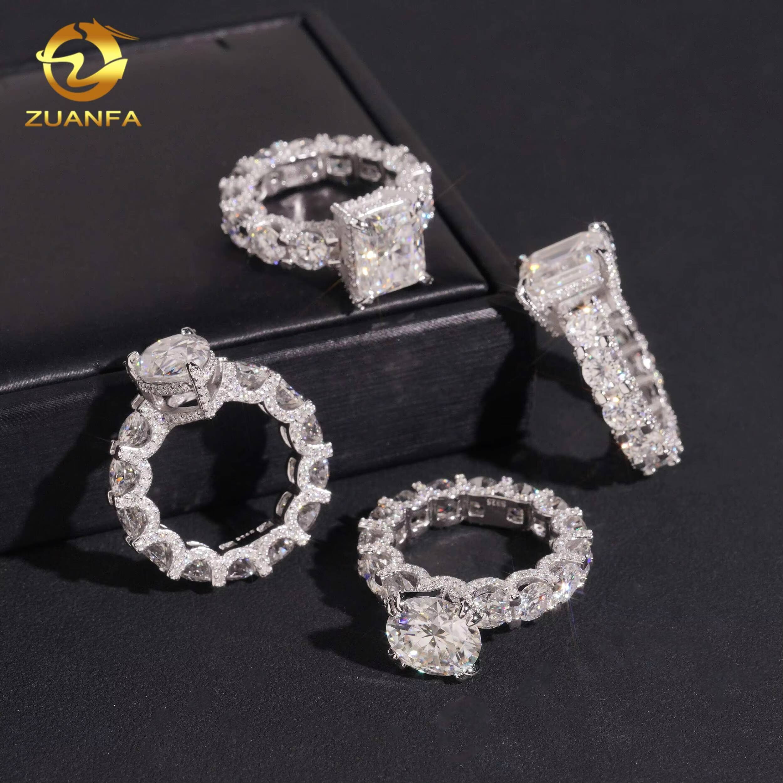 Hot Sale Luxury Hip Hop 925 Sterling Silver VVS Moissanite Pass Diamond Test Iced Out Diamond Wedding Ring