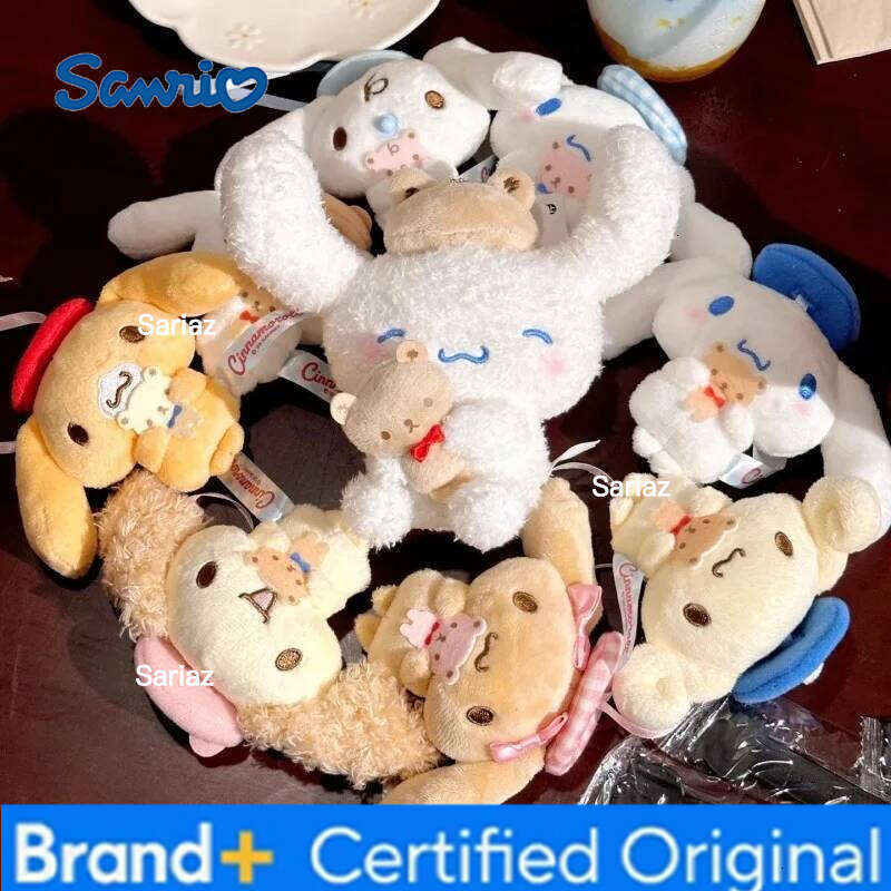 Sanrio kawaii Dog Plush Toys Keychain Holding Bear Cinnamoroll Stuffe Fluffy Doll Black Brown Mocha Cinnamon Key ring H260121