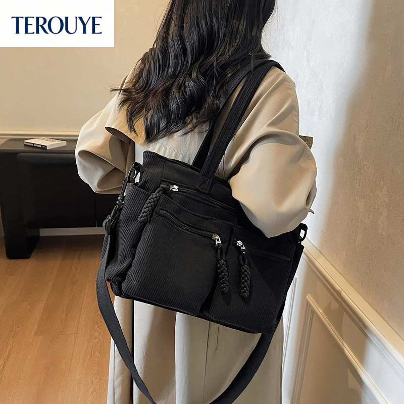 TEROUYE Korean style leisure large capacity women s shoulder bag autumn and winter new fashion corduroy simple handbag versatile Luxury bag