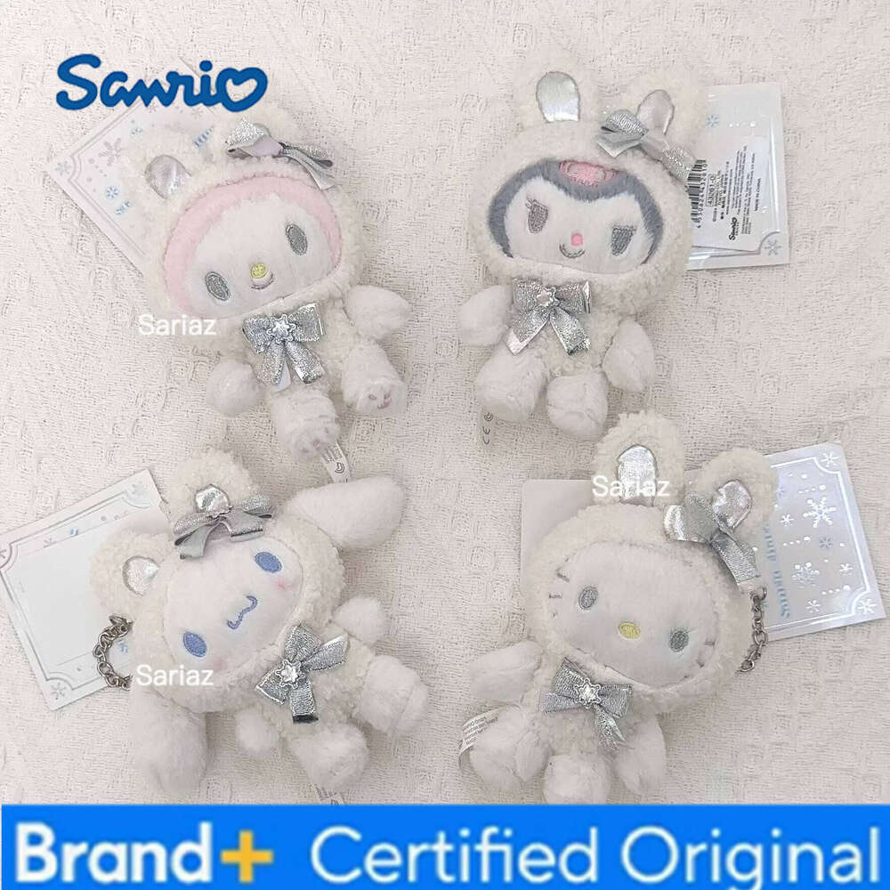 Sanrio Cute Doll Winter Snow Rabbit White HelloKitty Melody Cinnamoroll Plush DIY Bag Pendant Keychain Accessories Gift H260121