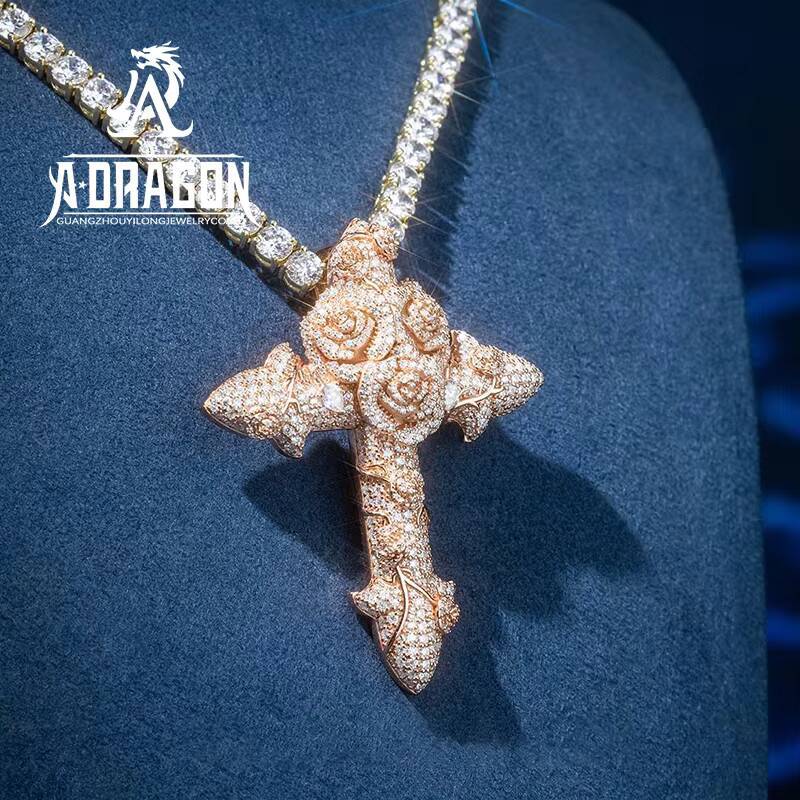 Hip Hop 925 Silver Vvs Moissanite Cross Pendant Hot Sale 925 Sterling Silver Gold Plating Pendants for MenWomen
