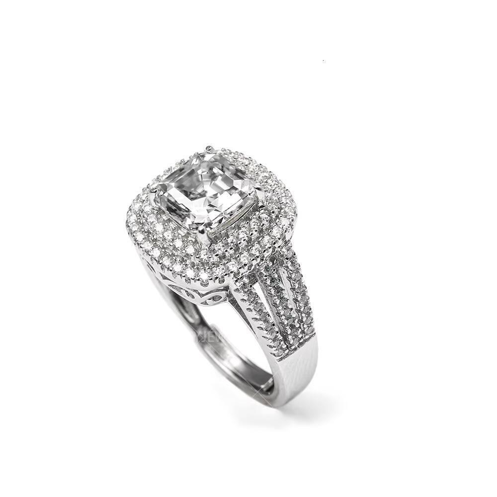 S925 Sterling Silver Ring Jewelry with 75x75mm 2carat D VVS Asscher Cut Moissanite for Men