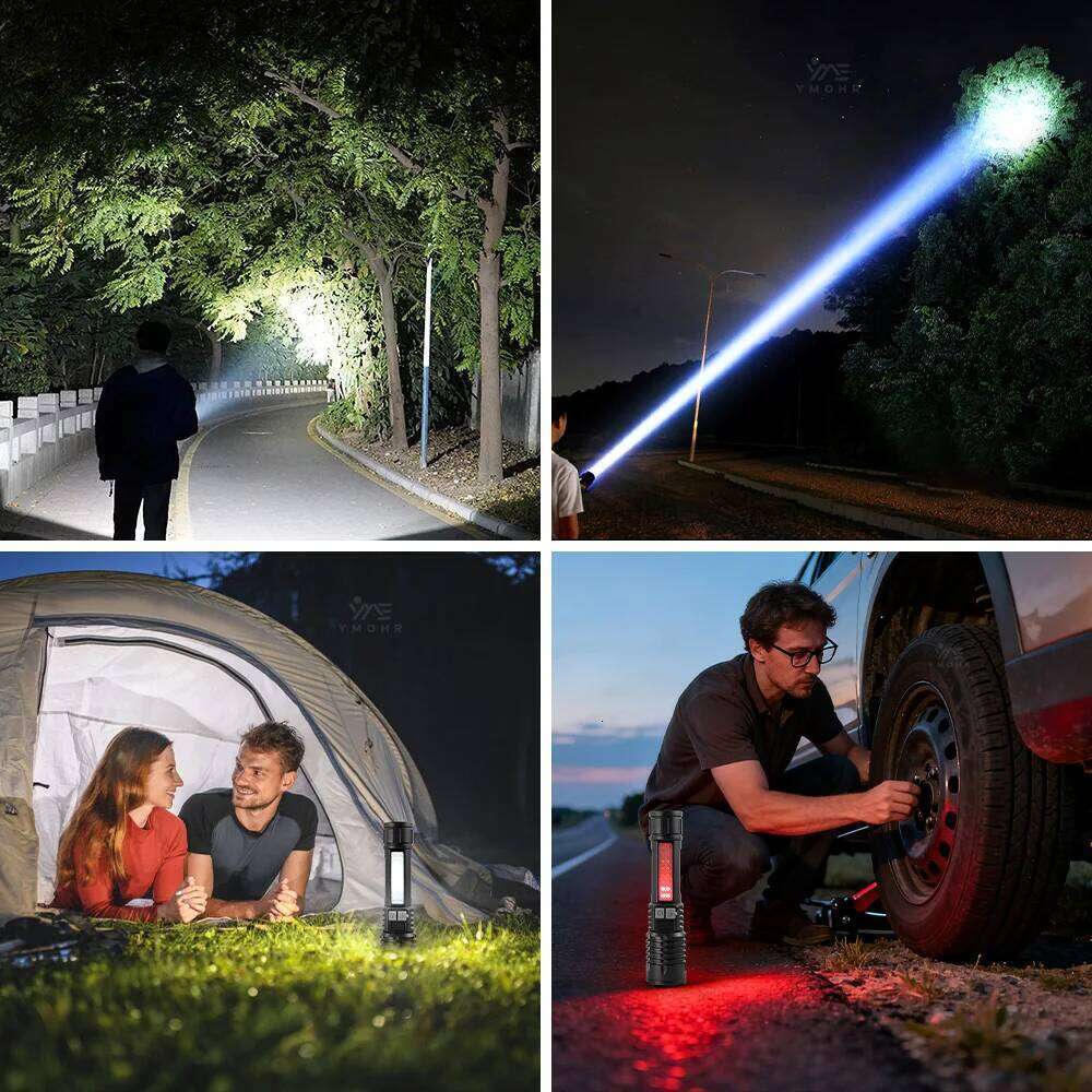 High Power LED Powerful USB C Rechargeable COB Flashlight With Side Light Torch For Outdoor Waterproof Camping Hiking Z260121