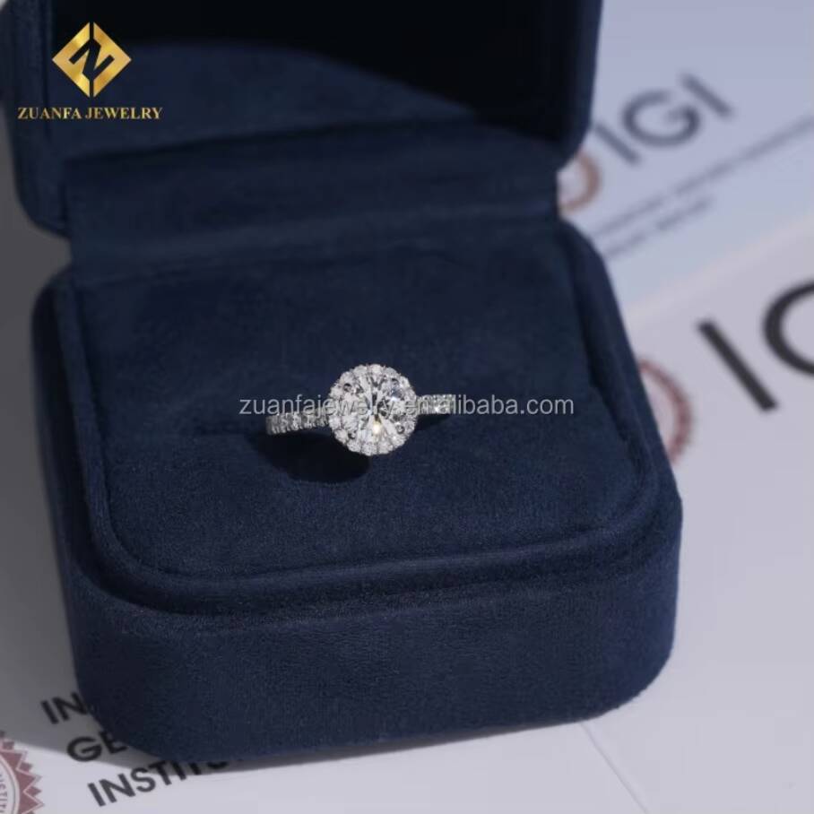 Customized 18k White Gold Luxury Fiance Jewelry 110 Ct Round Excellent Cut Lab Grown Diamond IGI Certificate Engagement Ring