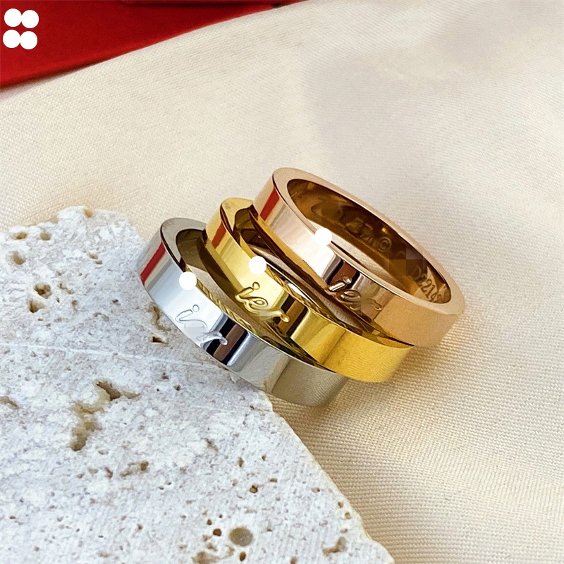 Wholesale branded engrave inside designer letter band Ring 18K Gold Silver Rose 316L Stainless Steel Rings Women men lovers wedding Jewelry 5 6 7 8 9 10 11 USA size