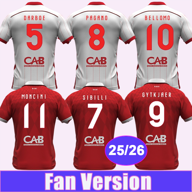 25 26 Bari Mens Soccer Jerseys SIBILLI GYTKJAER BELLOMO MONCINI KASSAMA VICARI PUCINO VERRETH NIKOLAOU Home Away football Shirts