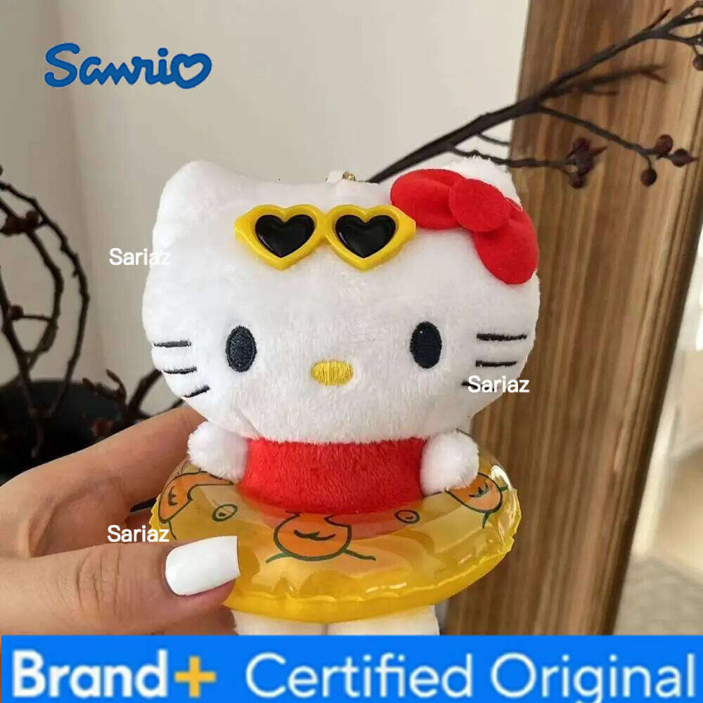 Sanrio Black Skin Swimming Ring Hello Keychain Summer Creative Kitty Cat Doll Bag Accessories Keychains Ornament H260121