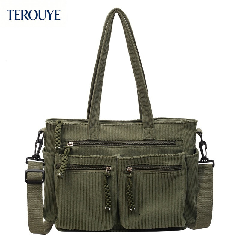 TEROUYE Korean style leisure large capacity women s shoulder bag autumn and winter new fashion corduroy simple handbag versatile Luxury bag