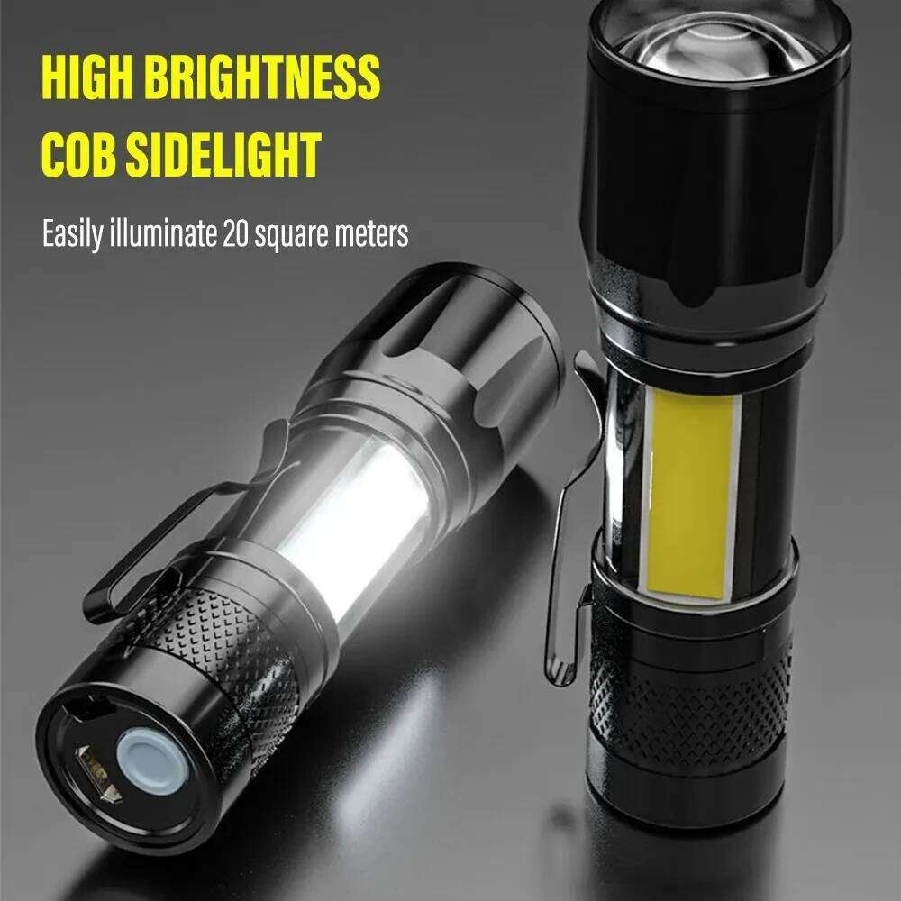 Portable Zoomable LED Flashlight Usb Rechargeable Mini Torch Lantern Emergency Outdoor Camping Flashlights Flash Cob Light Z260121