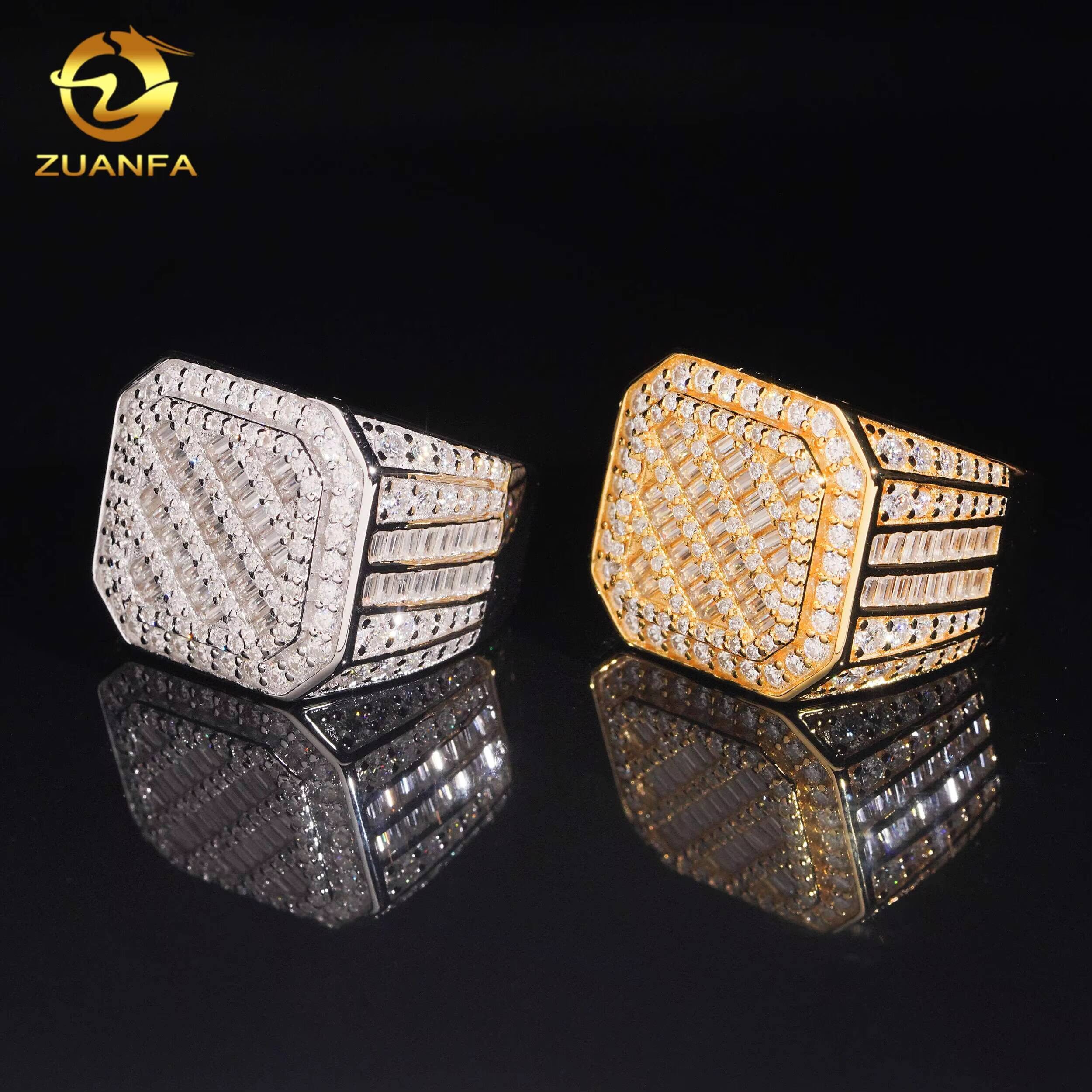 New Design Baguette Square Front Top Championship Ring 925 Moissanite Ring Iced Out Ring Men Diamond Ring Circle Ring