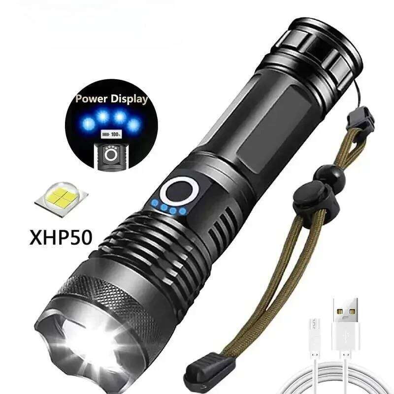 LED+COB Ultra Bright Flashlight Rechargeable 5mode Lamp Aluminum Alloy Zoomable Light Tactical Torch for Outdoor Camping Fishing Z260121