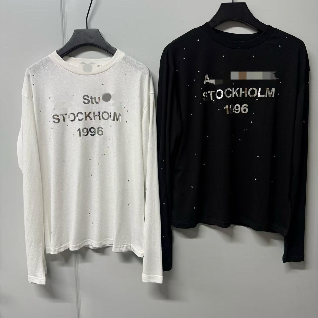 Lady's long-sleeved T-shirt Tees Tops Designer Womens Clothing Fashion Letter Stained Silver Rhinestone 1996 Loose Blouse Girls Shirts Y2K High Quality S M L