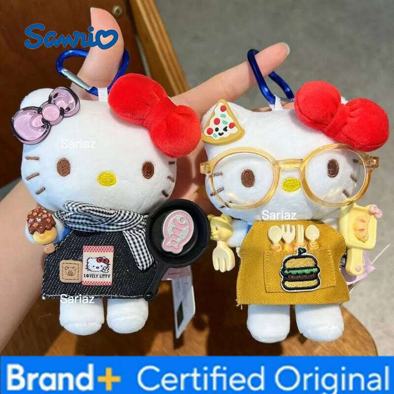Sanrio Cute Cartoon Kawaii Chef Dresses Up with A Fun Black and Yellow Apron Hellokitty Plush Doll Keychain Bag Pendant Toy Gift H260121