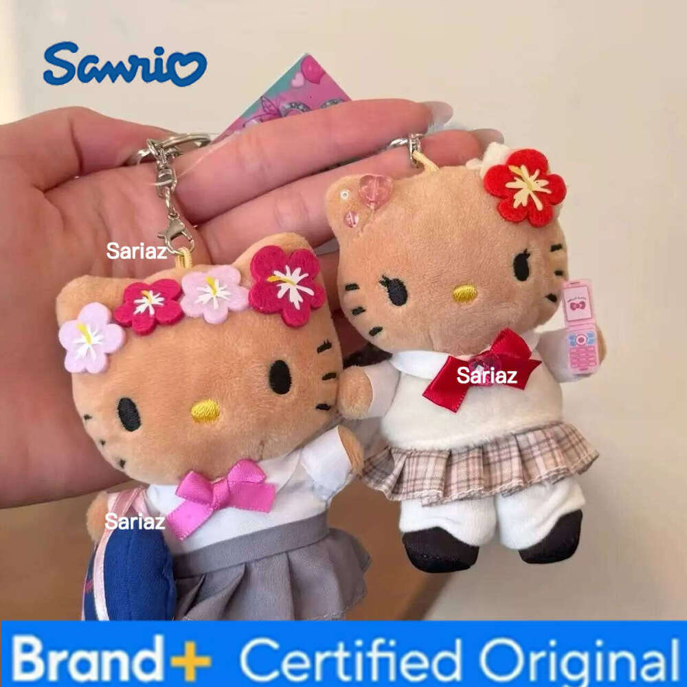Sanrio Cartoon JK Uniform Hello Kitty Y2K Gal Black Skin pink Leopard plush Doll Backpack Keychain Stuffed KT cat toys Pendant H260121