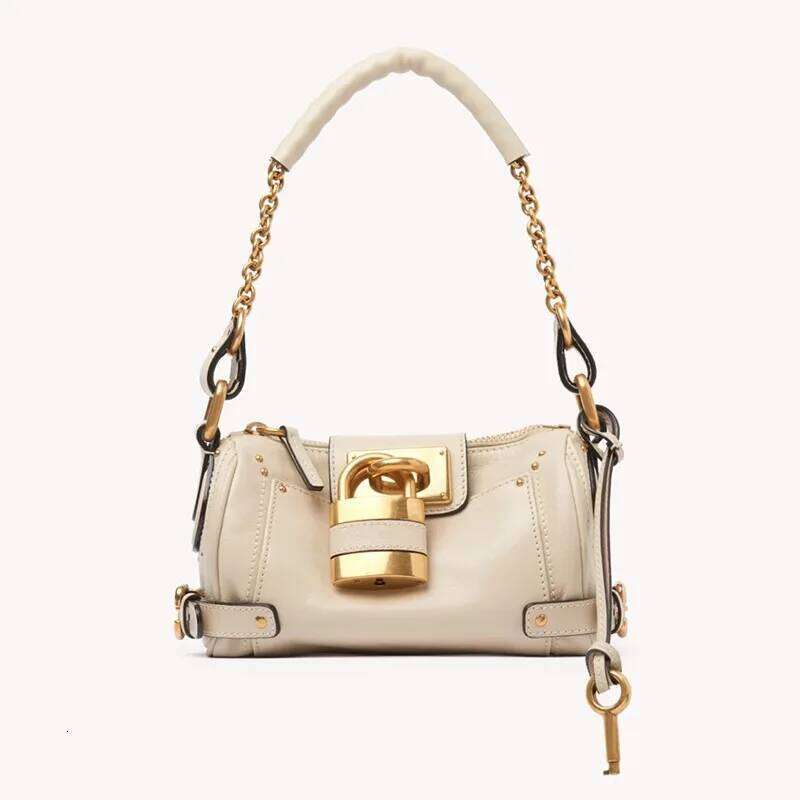 women padlock design shoulder bag with chain 2025 new black beige dark red camel color H260121