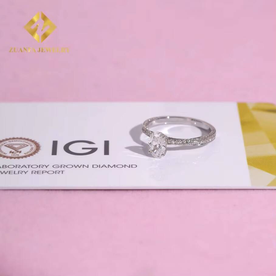 Luxury Jewelry 078ct Main Stones 18k Gold D VS1 Oval Cut Lab Diamond Wedding Ring Engagement Ring IGI Certificate