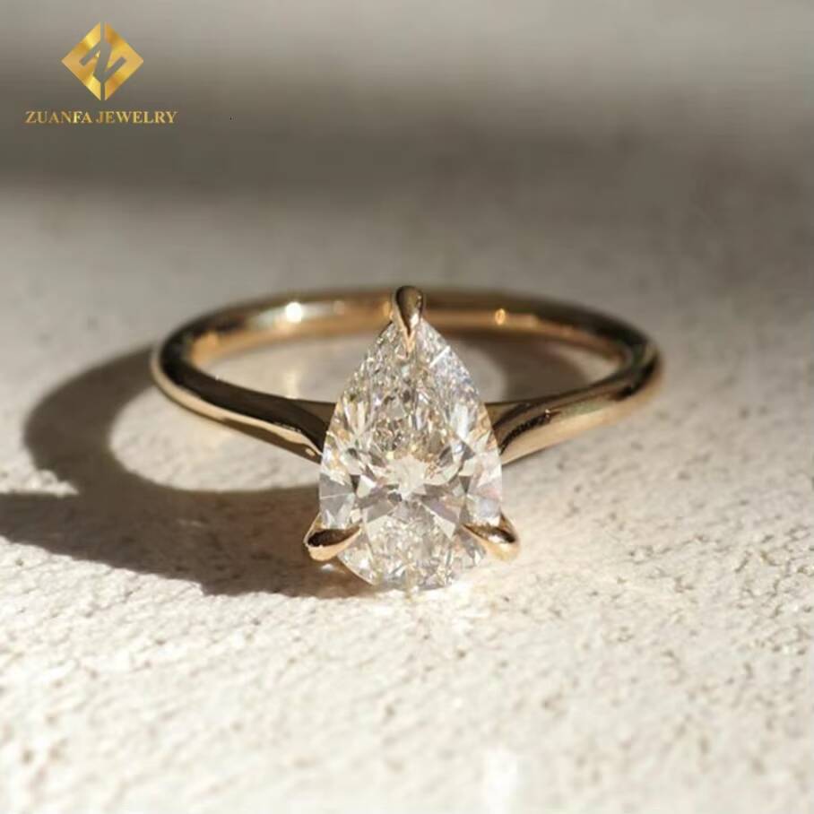 Lab Grown Diamond Jewelry 10K Yellow Gold Pear Cut Lab Diamond Women Solitaire Diamond Plain Wedding Rings