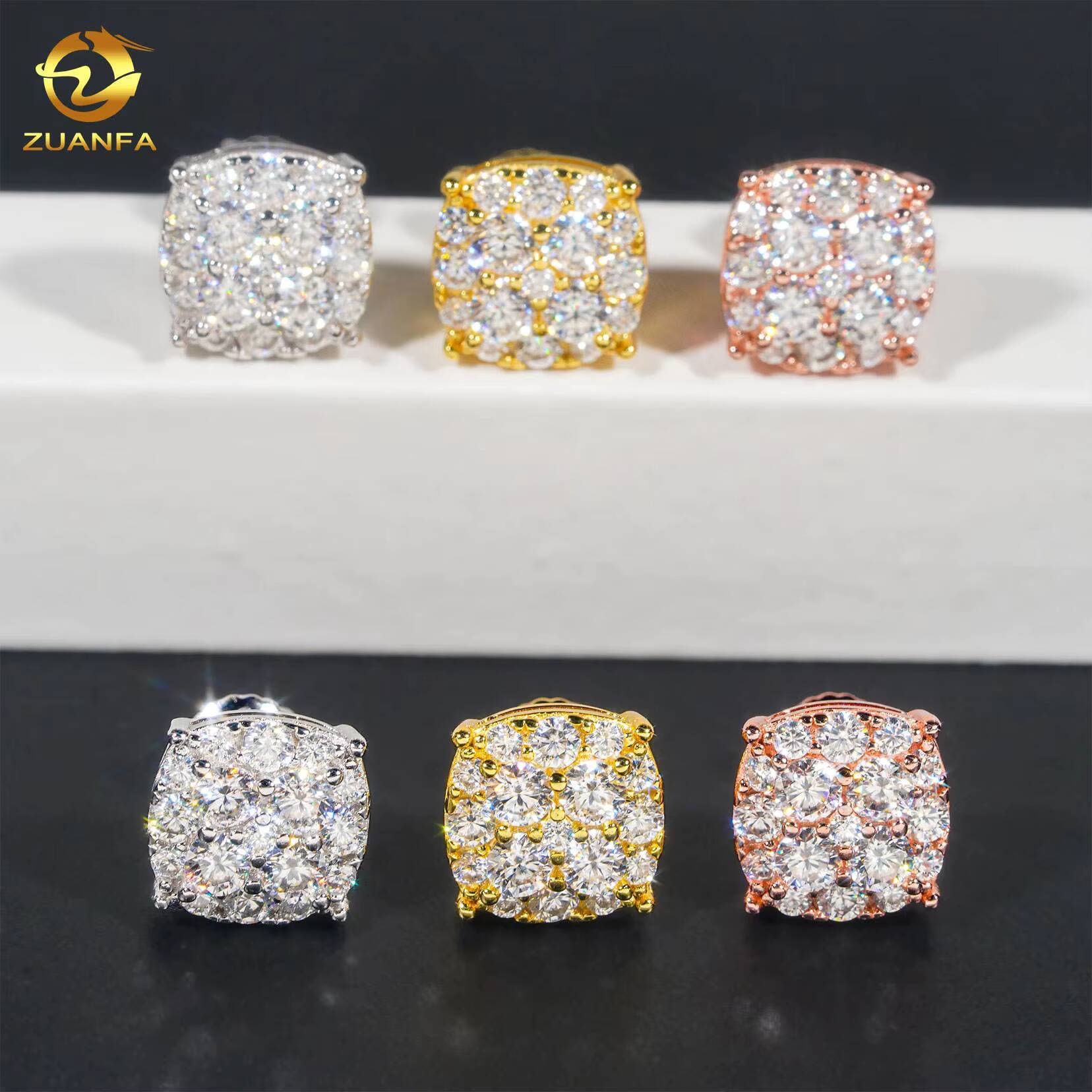 Flashy Big Stone Moissanite Earrings Hoops Drop Earrings Cross Real Gold Plate 925 Hip Hop Jewelry GRA Certificate