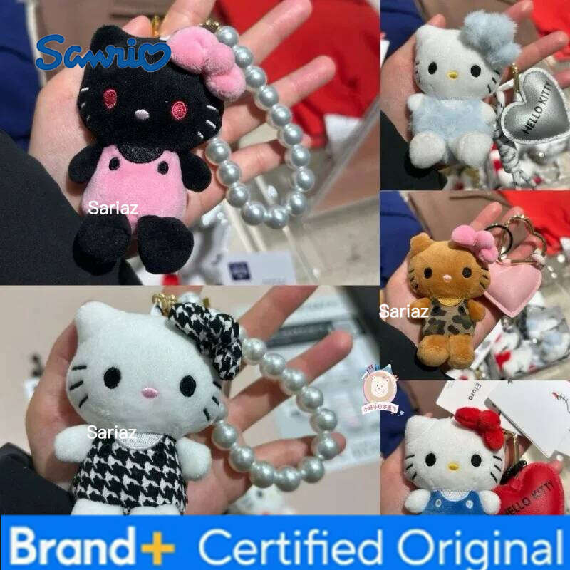 Sanrio Cute Pearl Chain Hello dolls Keychains lady girly kitty cat lovely Heart Stuffed Black Plush Toy Girls Gifts H260121