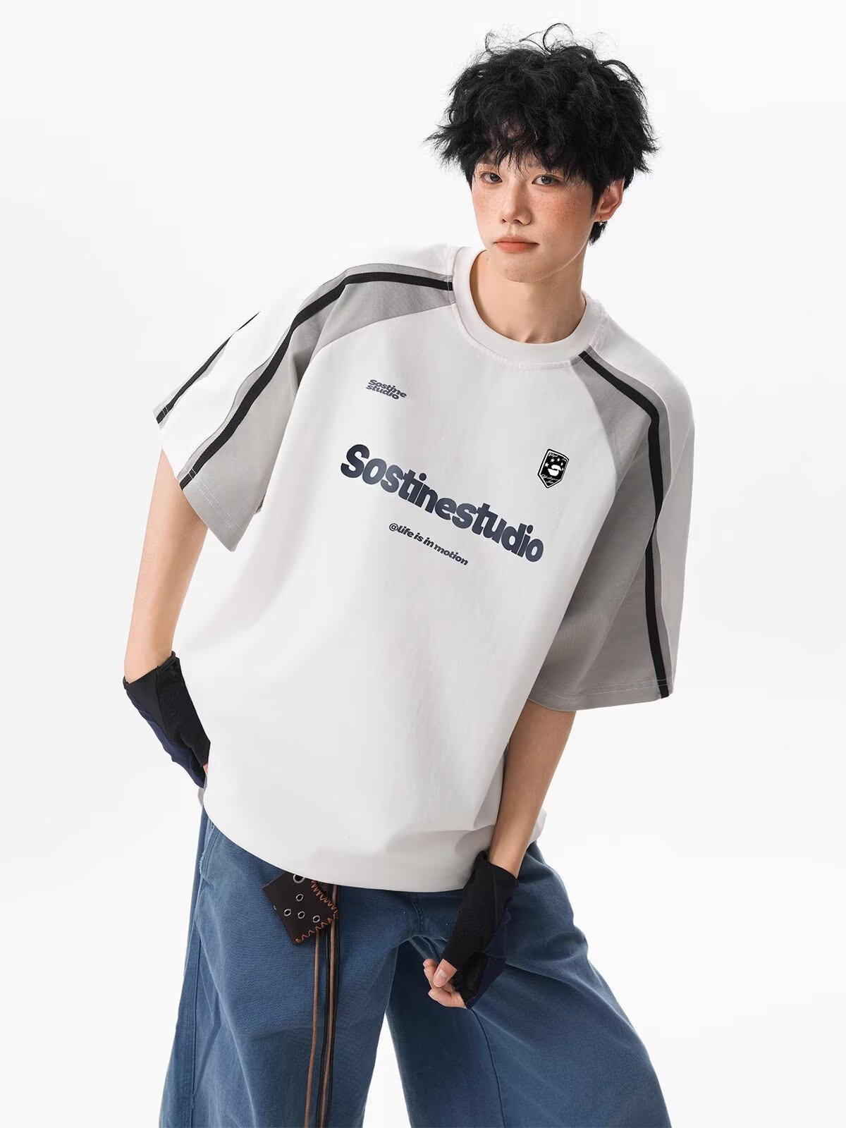 Men's Summer American Patchwork Color-Block Raglan T-shirt - Preppy & Sporty Style Letter Print Slim-Fit Crew Neck Short Sleeve Tee