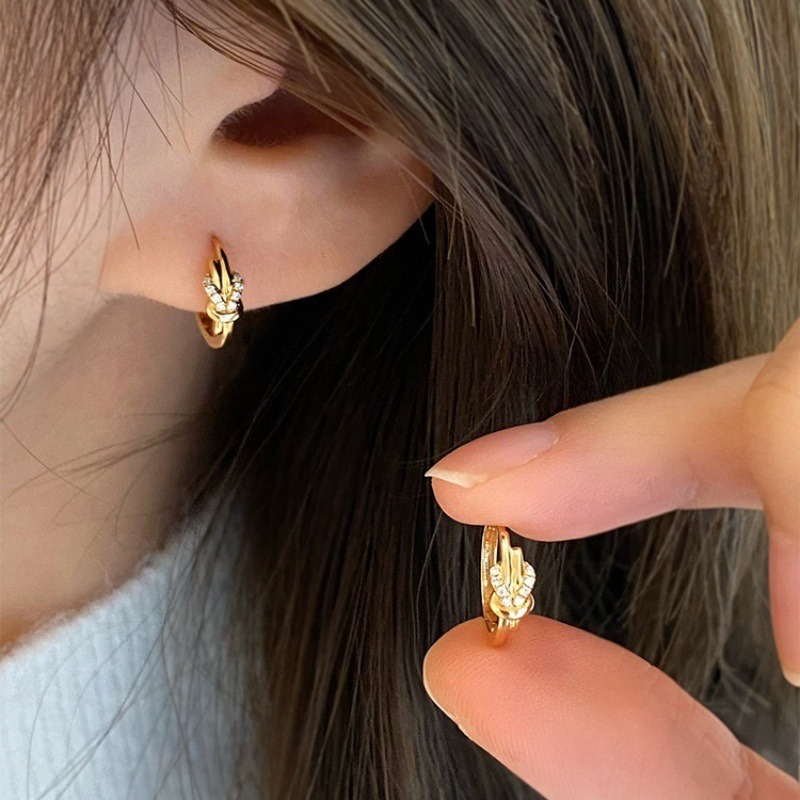 Earrings 925 Sterling Silver Gold Tone Knot Bow Zircon Hoop Earrings Light Minimalist Hypoallergenic Ear Jewelry For Women