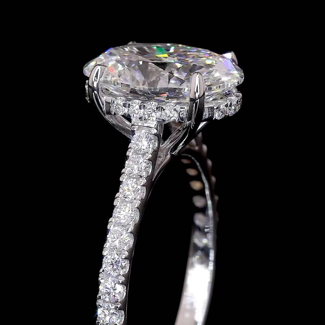 IGI Certified CVD Lab Grown Diamond 14K/18K Solid Gold Wedding/Engagement Rings with Oval Hidden Halo for Women