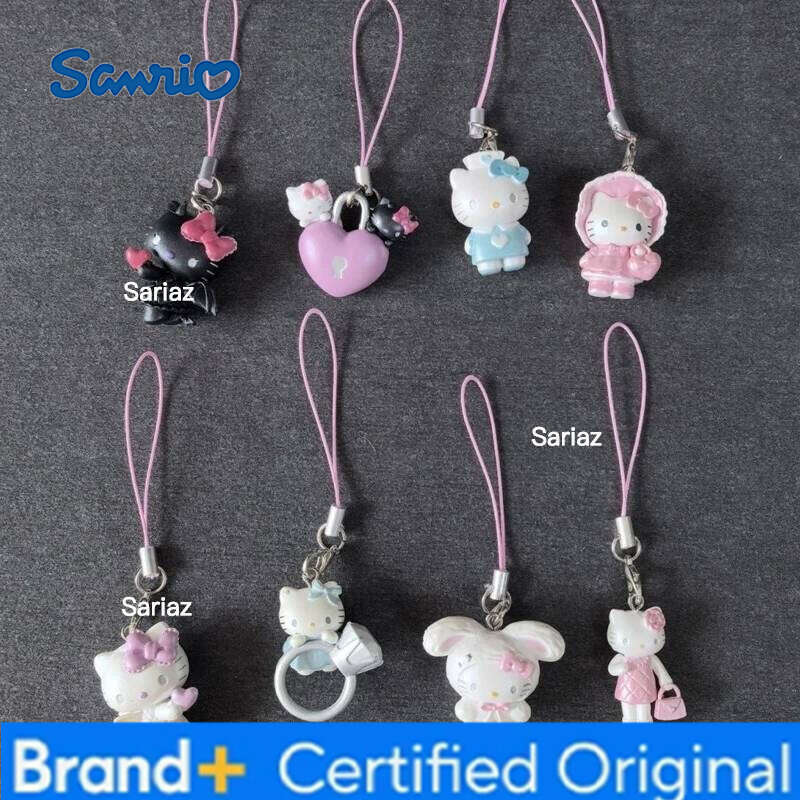 Sanrio Vintage Pink Heart Lock Pendant Accessories Kawaii Japanese Charm Shell Angel Wings Devil Hello Kitty Keychain Gifts H260121