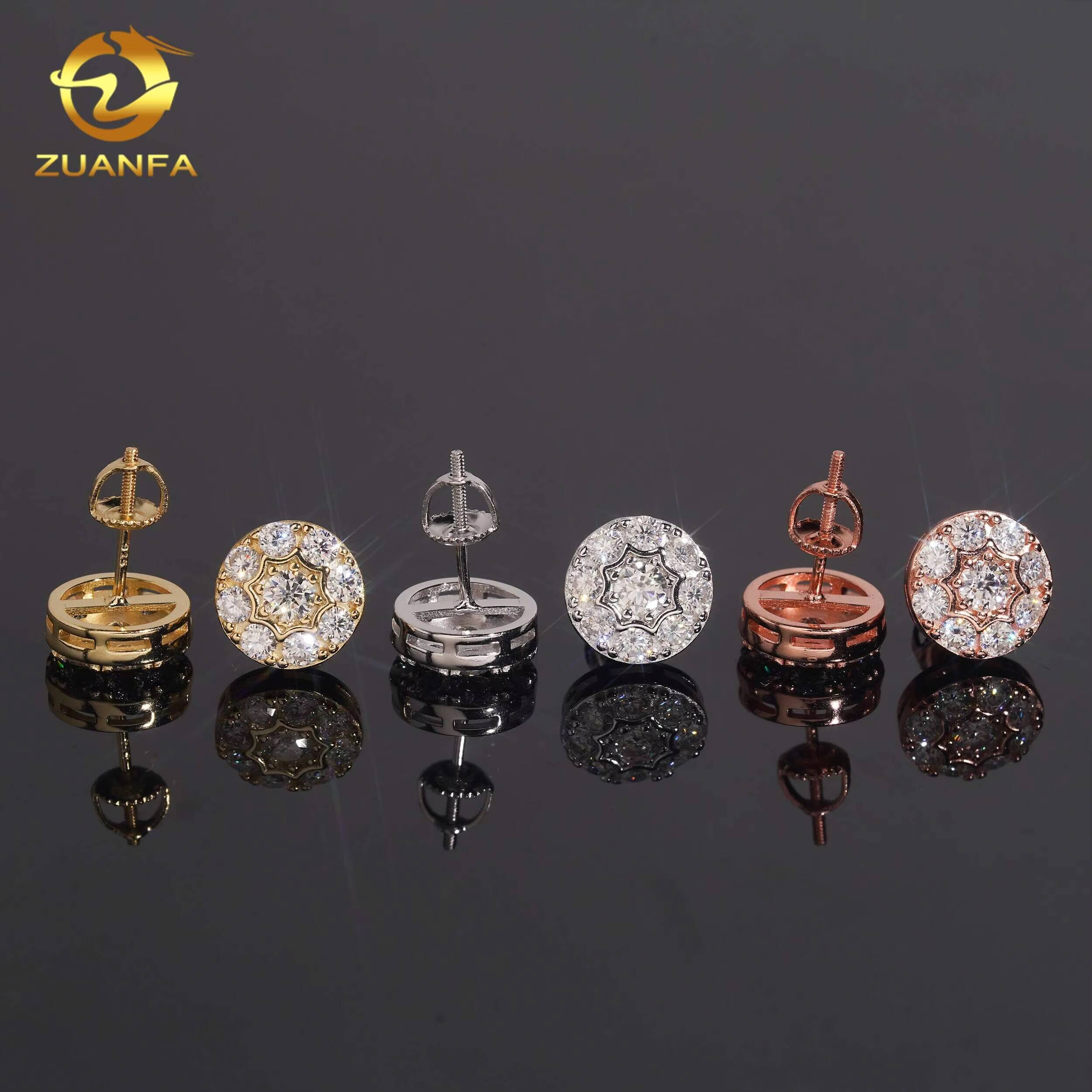 Fine Jewelry Round 10mm Screw Back Earring Gold Plated 925 Silver Pass Diamond Test Moissanite Iced Out Hip Hop Stud Earring