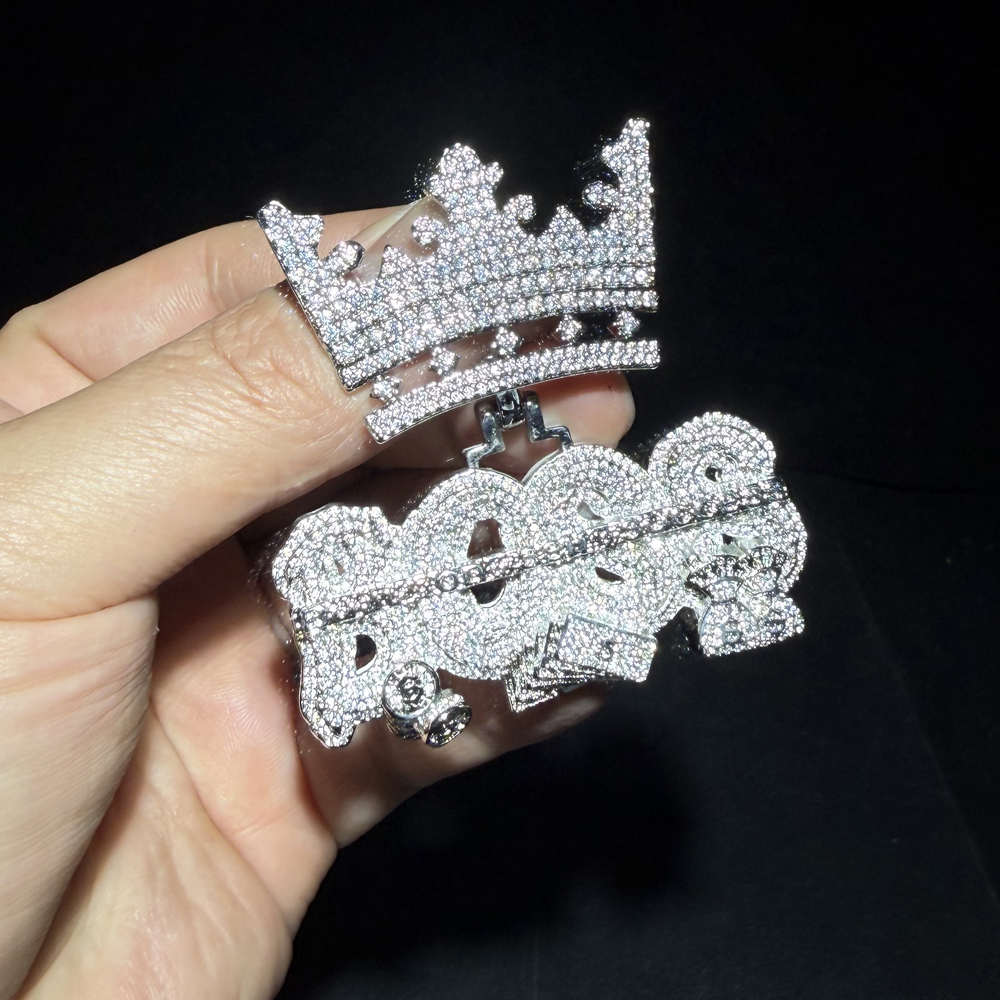 NEW Men Hip Hop Crown Pendant Necklace with Rope Chain Iced Out Bling Necklaces Fashion Charm Jewelry