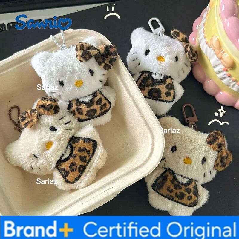 Sanrio 8cm/3.15in Hello Kitty Plush Anime Keychains Pendant Peripherals Leopard Print Stitch Items Decorative Dolls Gift For Girlfriend H260121