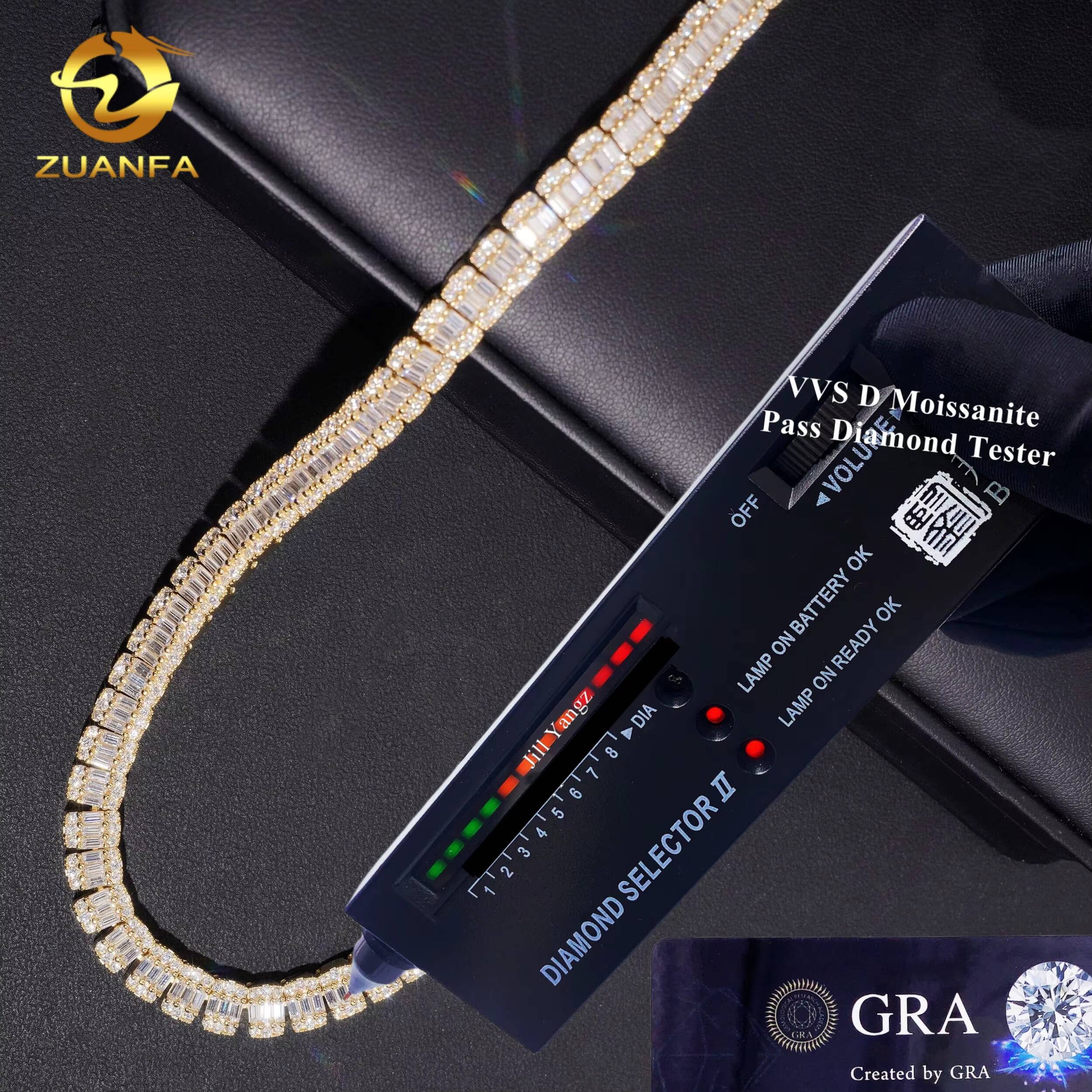 GRA Certified 8mm Baguette Moissanite Chain Cuban Links 925 Silver Cuban Link Chain Moissanite Iced Out Necklace
