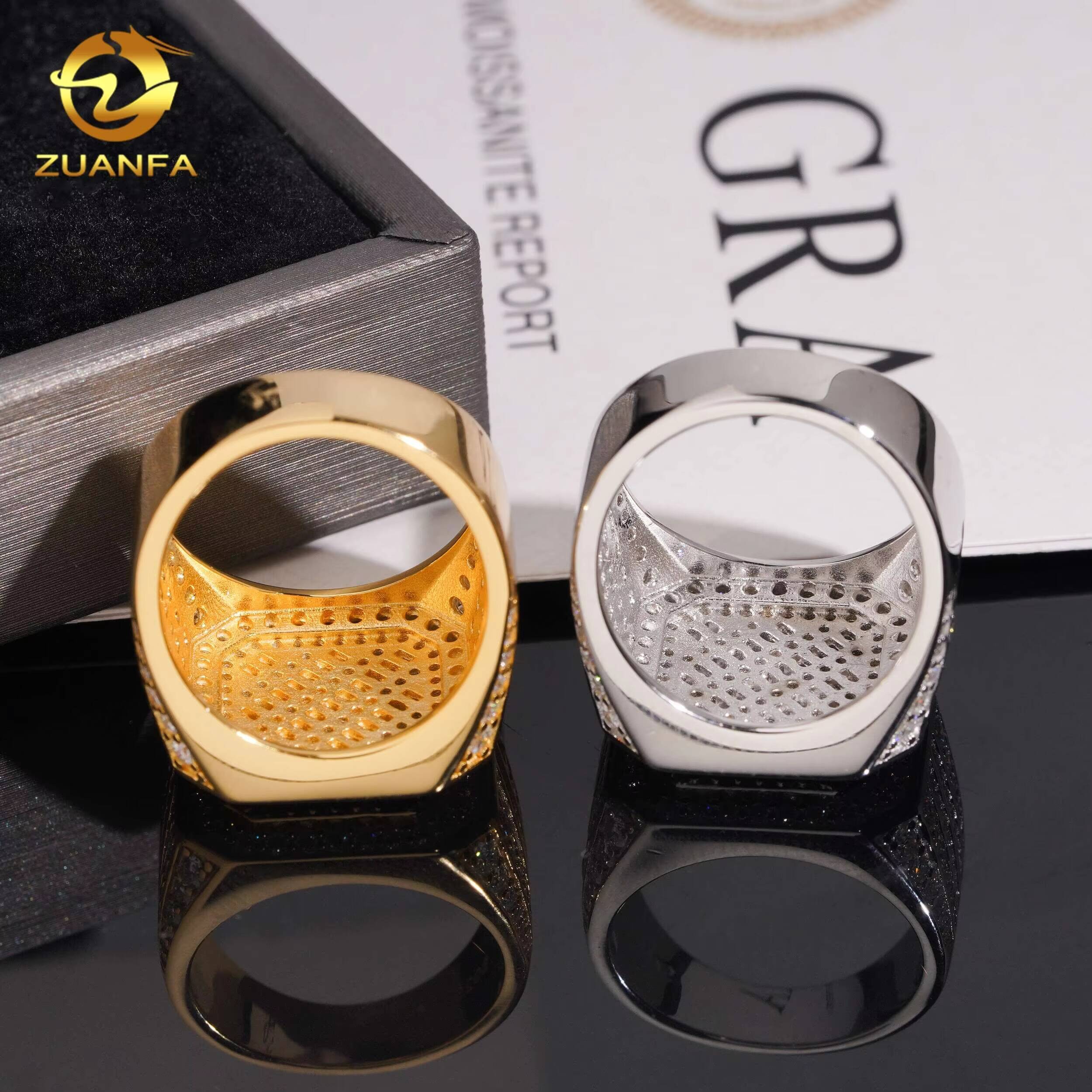 New Design Baguette Square Front Top Championship Ring 925 Moissanite Ring Iced Out Ring Men Diamond Ring Circle Ring