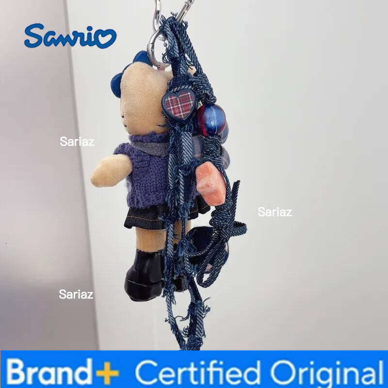 Sanrio Anime Hello Kitty blue sweater denim skirt black leather long-legged plush doll pendant kawaii keychain accessories holiday gift H260121