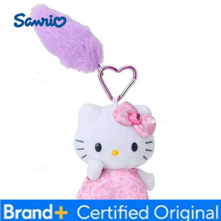 Sanrio Kawaii Popular Hello Keychain Leopard Print Kitty Cat Cartoon Plush Doll Toy Diy Bag Pendant Girls Cute Gift H260121