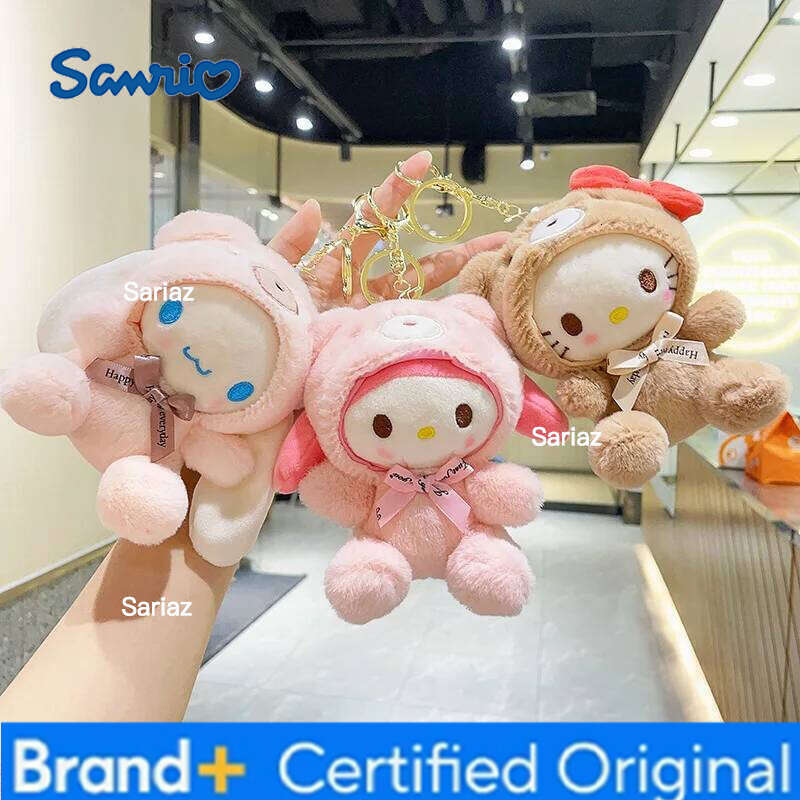 Sanrio 12CM Cute Plush Keychain Children Hello Kitty Pendant Kuromi Cartoon KeyChain Backpack Decoration Gifts for Kids Toy H260121
